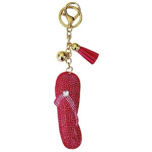 Fuchsia Rhinestone Puffy Sandal Keychain Charm with Tassel. New
